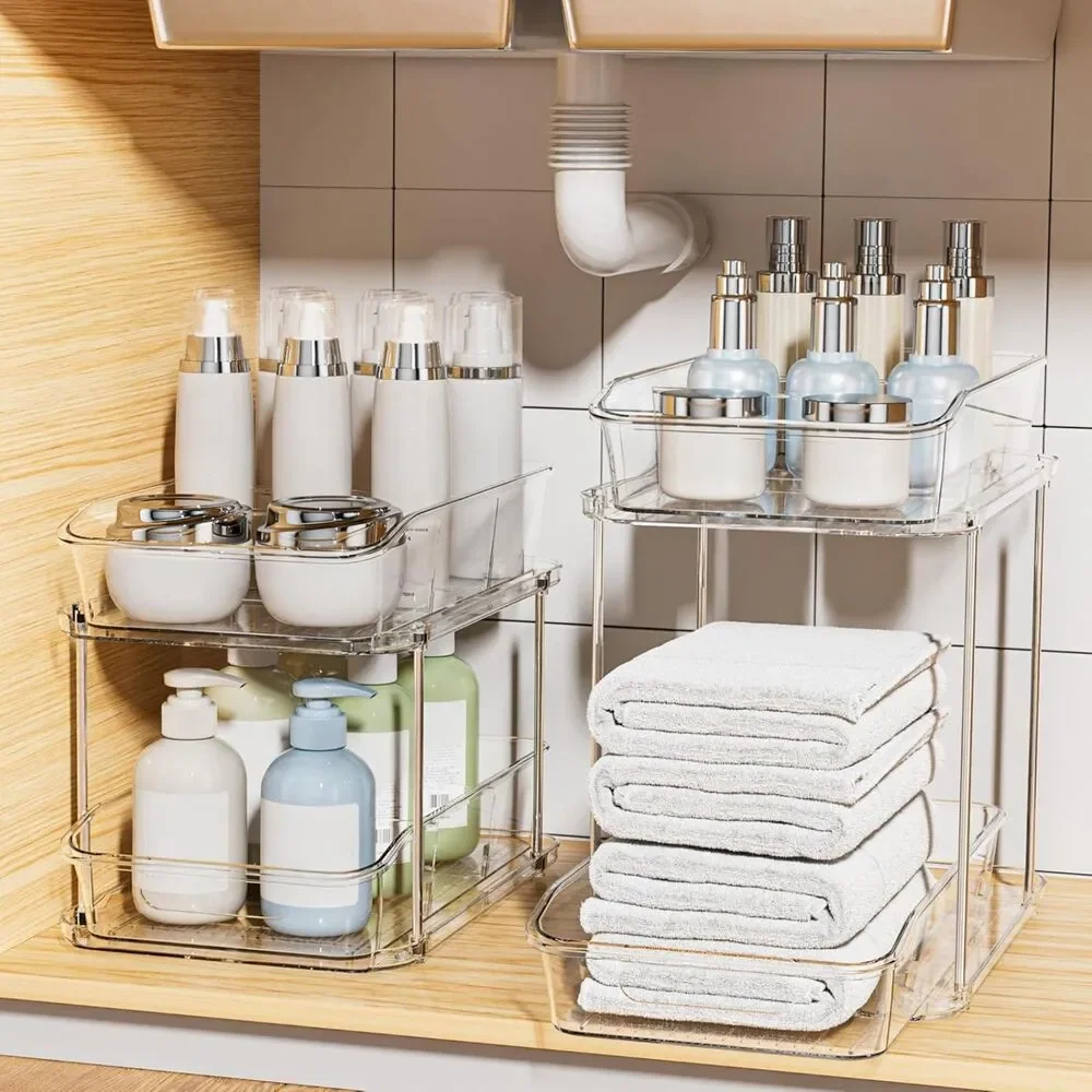 2-Tier Under Sink Organizers And Storage, Stackable Cabinet Organizers